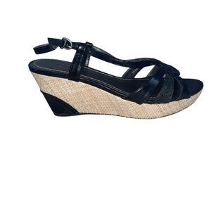 Charles by Charles David Womens Argent Sandals Casual SZ 7B black & tan wedge